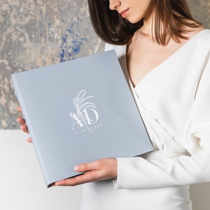 Unique Luxury Wedding Slip-in Polaroid Guest Book for Instax Photos, Monogram Wreath, instant photos, no adhesive tape  | Liumy Albums