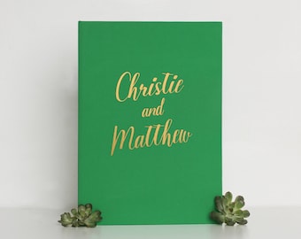 Green Instax guest book Photo Wedding GuestBook Greenery with Gold Foil Lettering Pocket Wedding Album  - by Liumy
