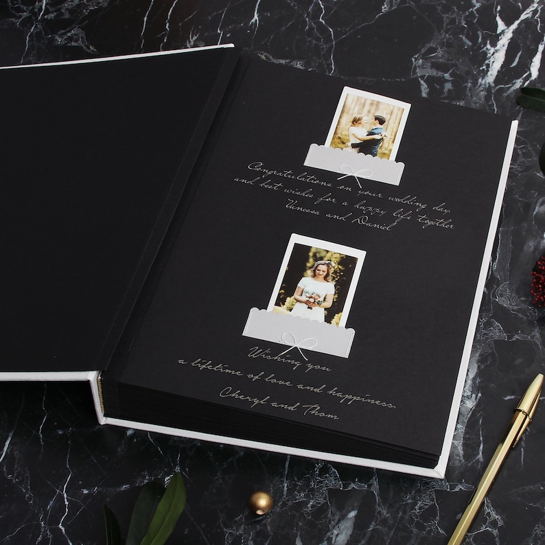 White Guest book Instax Mini Black Pages Gold Foil Lettering Etsy