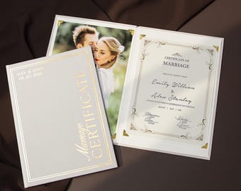 Elegante libretto per certificati di matrimonio con dettagli in lamina d'oro – Portadocumenti personalizzato per le nozze, un ricordo prezioso