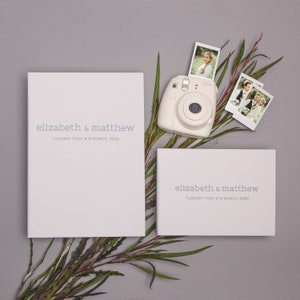 Alternative Wedding Guest Book White color with Typewrite With Gray Velour Lettering, Instax mini album, Birthday Album, instant - by Liumy