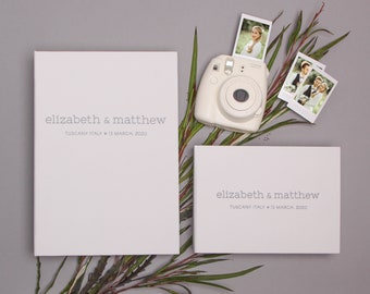 Alternative Wedding Guest Book White color with Typewrite With Gray Velour Lettering, Instax mini album, Birthday Album, instant - by Liumy