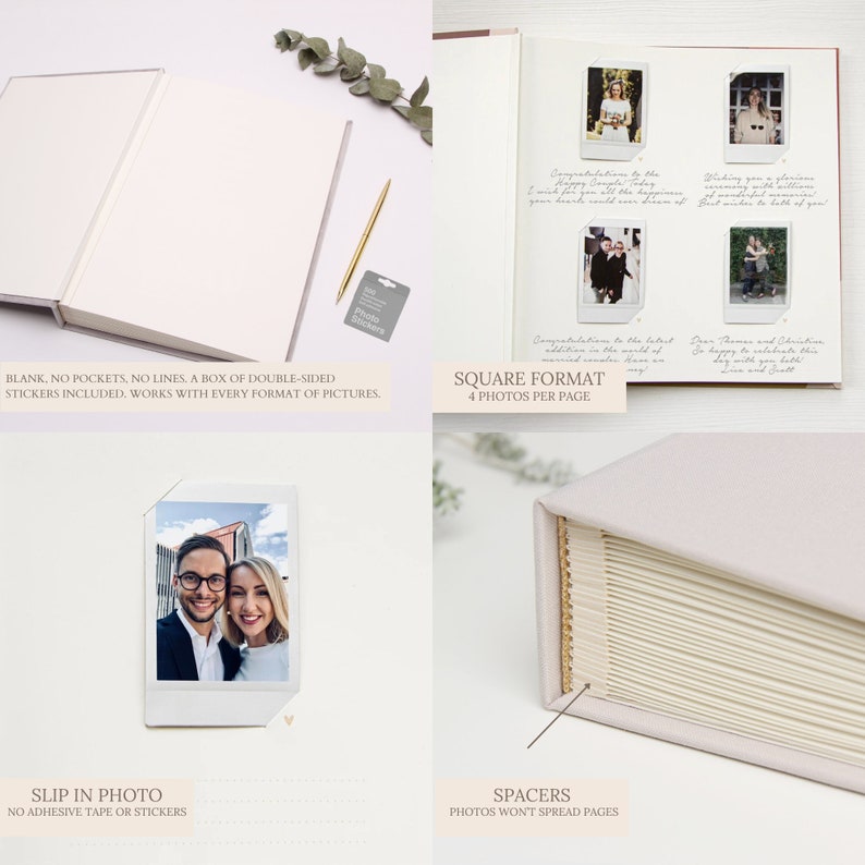 Classic Lines Instax Photo Slip-in Luxury Guestbook for Polaroid & Instax photos Real gold Lettering, Personalized Wedding Album, Guest book image 5