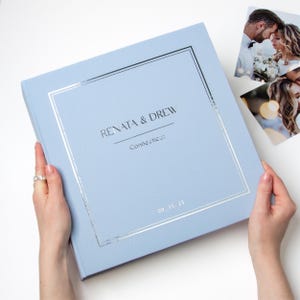Polaroid Photo Wedding Guest Book Powder Blue Cover with Gold Lettering Instax Photo Album for Instax mini, Instax square Dusty Light Blue