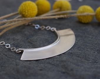 Oversized Arc eco-silver necklace | handmade pendant | modern and contemporary jewellery | minimal semi-circle design | gift for her