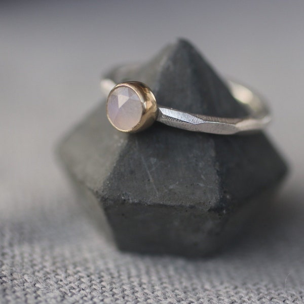 5mm rose cut moonstone eco-silver and recycled gold ring | handmade | modern contemporary jewellery | minimal stone design | statement ring