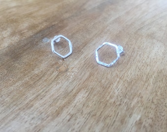 Geo eco-silver hexagon earrings | handmade | modern and contemporary jewellery | minimal geometric design | gift for her