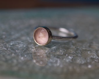8mm rose cut rose quartz eco-silver recycled gold ring | handmade | modern contemporary jewellery | minimal stone design | statement ring