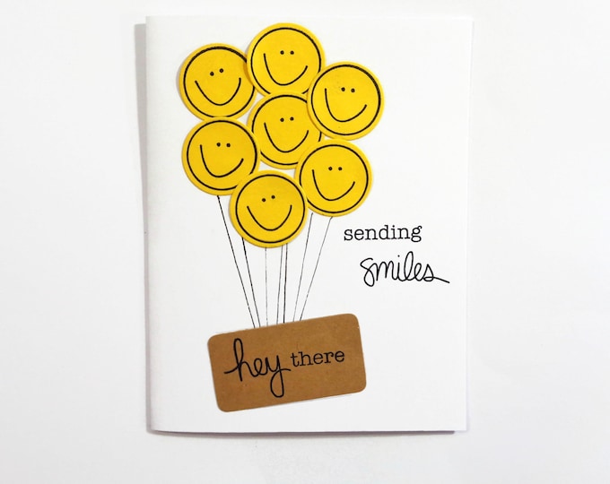 Sending Smiles, Hey There Card Yellow Happy Face Card Miss You Card Thinking of You, Love You