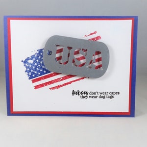 Veteran's Thank you for your service card - Hero's don't wear capes they wear Dog Tags -USA Flag card - Happy Veteran's Day handmade card