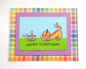 Girls Cat lover Birthday card - Happy Purrthday - Celebrating her Birthday - Colorful Kitty Cat in a 3D design - Daughter Birthday