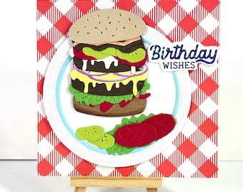 Handmade Cheeseburger Birthday card - Grilling, picnic, Handmade choice of sentiments