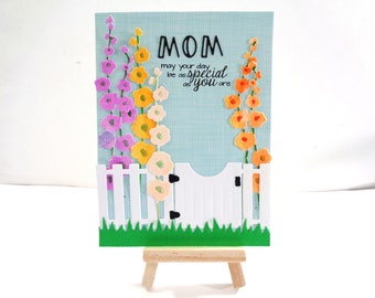 Handmade Mother's Day card - Colorful Spring Garden with Gladiolus Flower, Inside sentiment choice  Handmade card