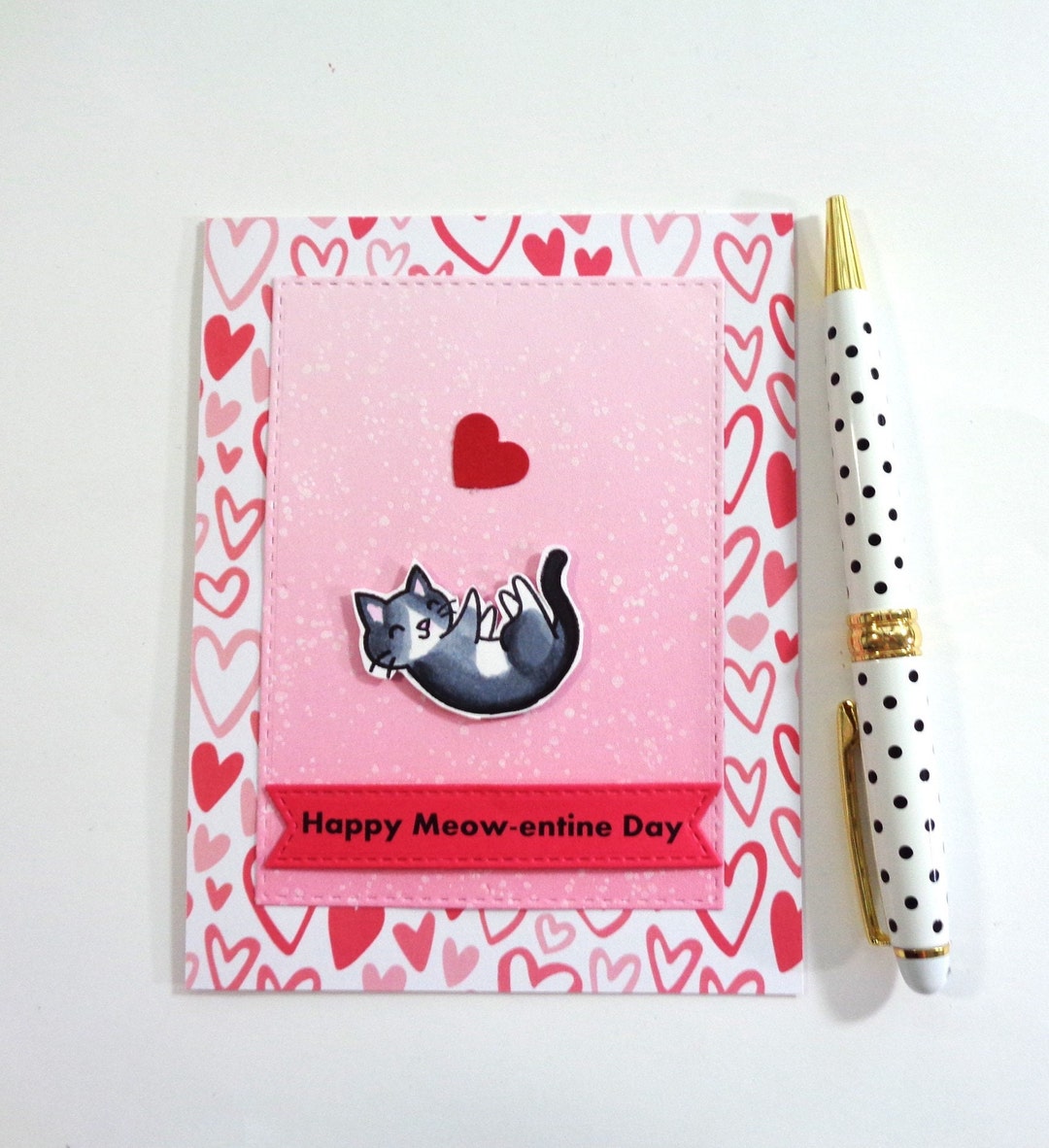 Valentine Card for Girls Kitten Happy Meowentine Day Plenty of Pink