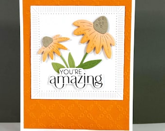 Handmade You're Amazing thank you card - Peach color flowers, blank inside.