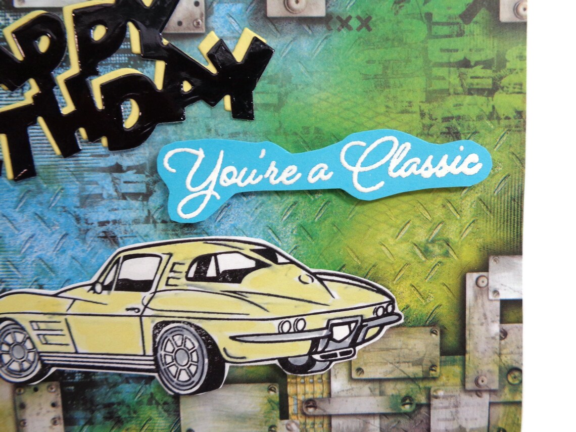 Yellow Corvette Birthday Card Men s Birthday You re Etsy