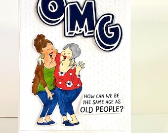 Funny 50th Birthday card for women: Humorous age joke between friends, handmade