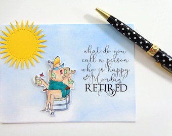 Woman's Retirement card -  Beach Babe - Inside sentiment choice, handmade card