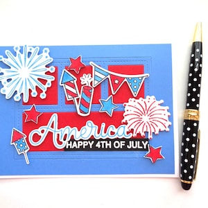 Happy 4th of July  - God Bless America, Fireworks,  Independence Day, Patriotic card, Red White Blue,  inside sentiment choice handmade card