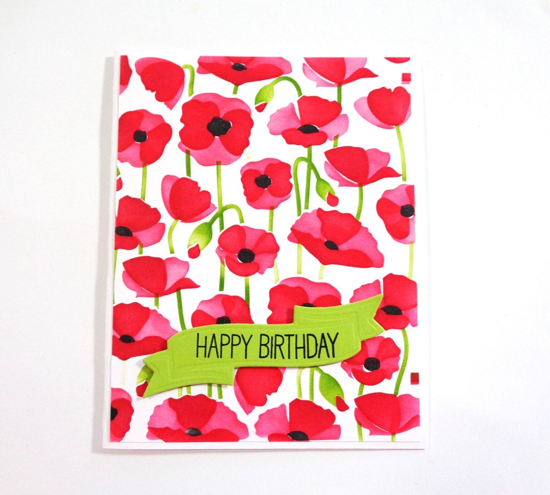 Red Poppies Birthday Card - Gift for Her - Handmade Greeting Card ...