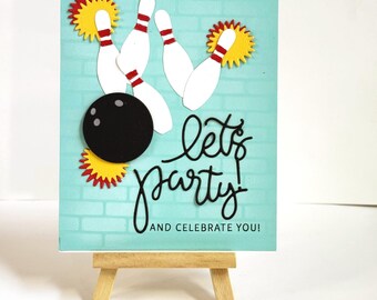 Happy Bowling Birthday - Queen of the Lanes! Your choice of inside sentiment - handmade greeting card