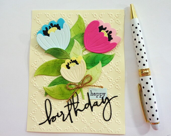 Pretty Floral Birthday Card for Her - Charming Raised Flower Bouquet in ...