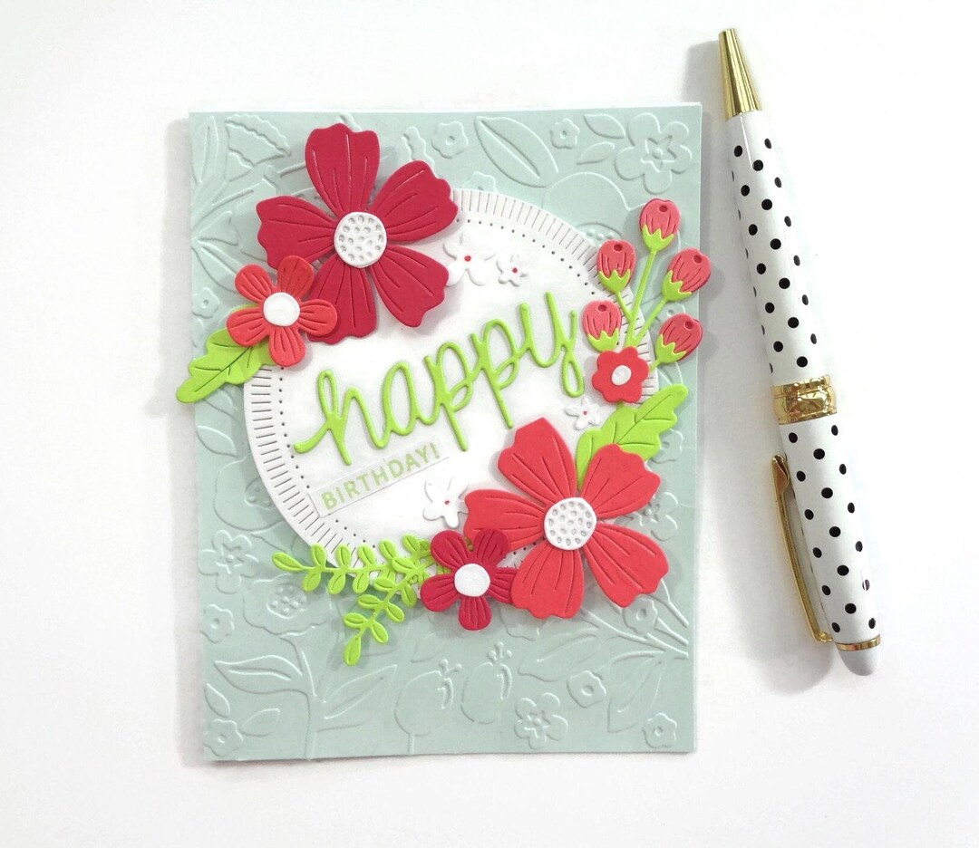 Flower Birthday Card for Her - Wishing You Love & Happiness - Handmade ...