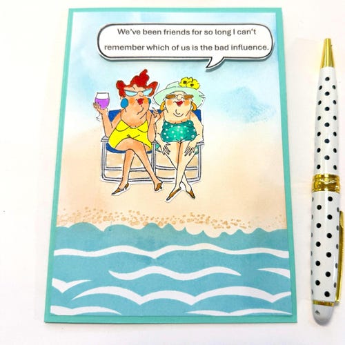 Handmade over 50 Woman's Birthday card - Beach Babes, friends for so long