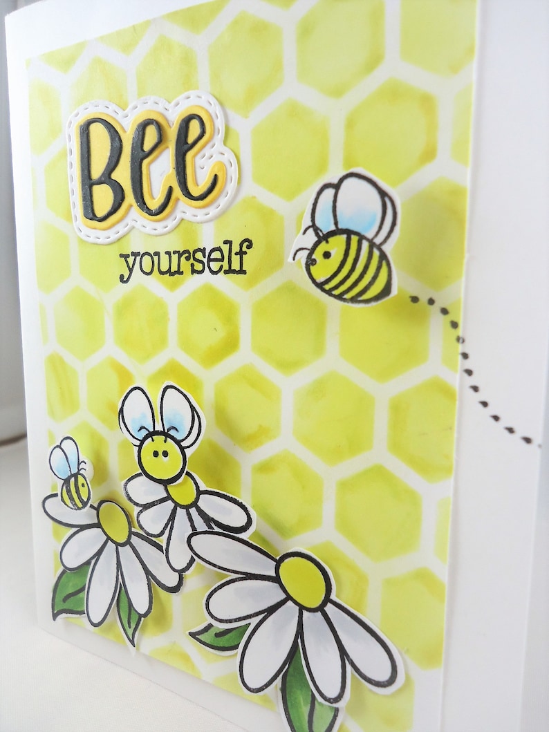 Thinking of you card Honey Bee card Encouragement Bee yourself handmade card Hello Bumble Bee card Daisy flowers card any ocassion.