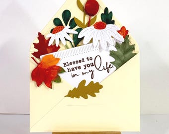 Handmade Fall Theme Card: Thanksgiving, Autumn Flowers, Blessed to have you in my life
