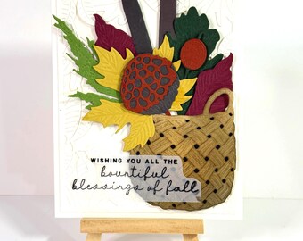 Handmade Fall Card: Bountiful blessing of Fall, Basket with Leaves, inside sentiment choice