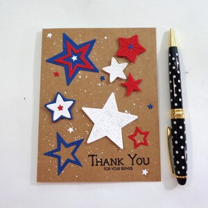 Veterans Day card - Thank you for your service card - Military, Veterans, Police, appreciation card - Red white & Blue stars, handmade card.