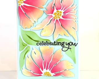 Handmade Floral Card – Pink Peach Blooms, Birthday, Graduation, Achievement, Thank you