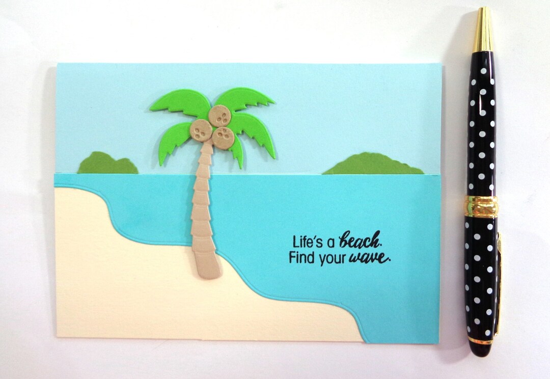 Beach Birthday Card Life's a Beach. Find Your Wave. Palm Trees and ...