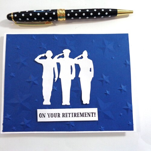 Military Retirement card - On your Retirement, Congratulations - choice of five inside sentiments - Deeply Embossed 3D star front - handmade