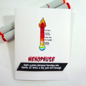 Woman Over 50 Funny Menopause card - Night sweats..because bursting into flames 20 times a day just isn&#39;t enough!  get well handmade card.