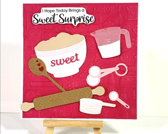 Handmade Birthday card for a cook or baker: Pink kitchen. Sweet Surprise, cookies, Food gift, Bridal shower