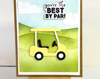 Golf lover Birthday card - 3D golf cart, you're the best by par! You're tee-rific!, handmade