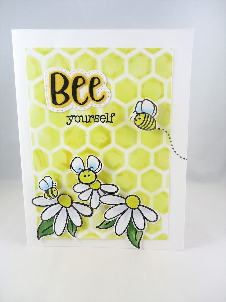 Thinking of you card Honey Bee card Encouragement Bee yourself handmade card Hello Bumble Bee card Daisy flowers card any ocassion.