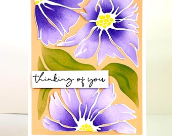 Thinking of you Floral card - Large Purple flowers modern design, handmade