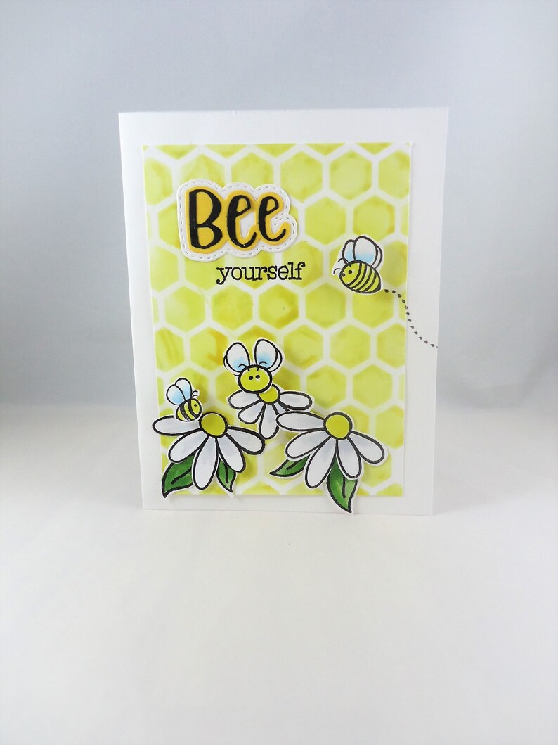 Thinking of you card Honey Bee card Encouragement Bee yourself handmade card Hello Bumble Bee card Daisy flowers card any ocassion.
