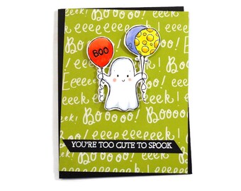 Halloween card -  You're to cute to spook!  Friendly Ghost with Boo balloons - handmade greeting card