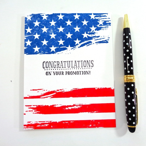 Congratulations on your promotion card - Military rank card - Red white Blue Flag card - Metal award card - Promotion card - handmade.