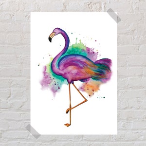 Flamingo Watercolour Print - Wall Art - Hand Signed, A4