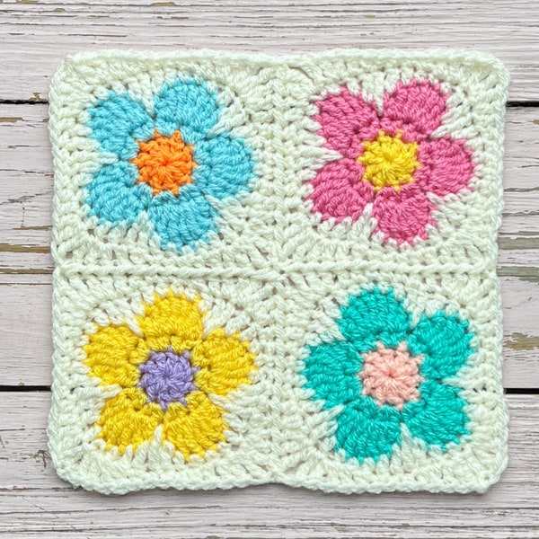 Flower Power 5 petal Daisy Granny Square Crochet pattern PDF