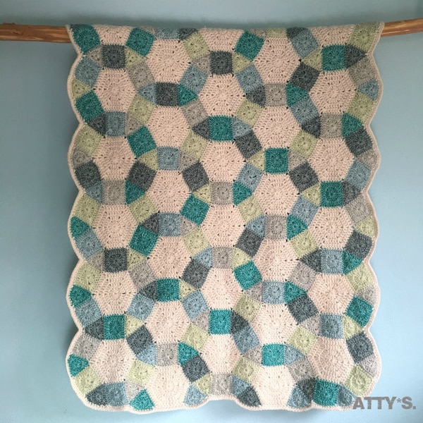 Jack's Chain Crochet Quilt , baby blanket, Pattern PDF
