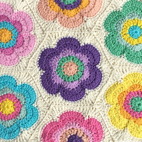 Vintage Flower Hexagon Motif Crochet Pattern PDF