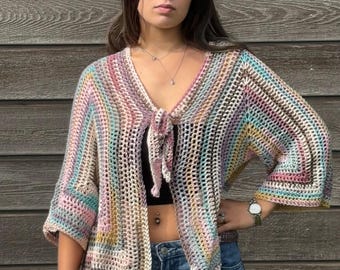 Hexagon Cardigan with bow closure Crochet pattern PDF