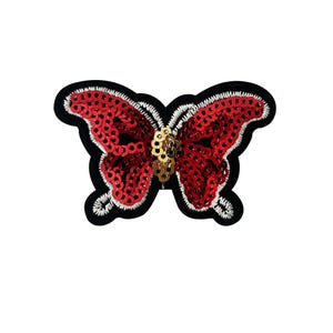Red Sequins Butterfly Iron-On  Patch  |  1 Piece