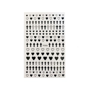Black White Hearts Crosses Nail Decals/Resin Inclusions  |  1 Sheet